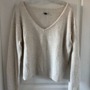 American Eagle White deep v-neck coziest sweater